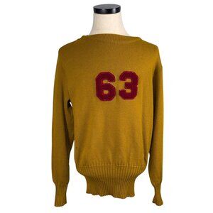 Vintage Iowa State Mustard Yellow Collegiate Sweater 60's Large Distressed Wool